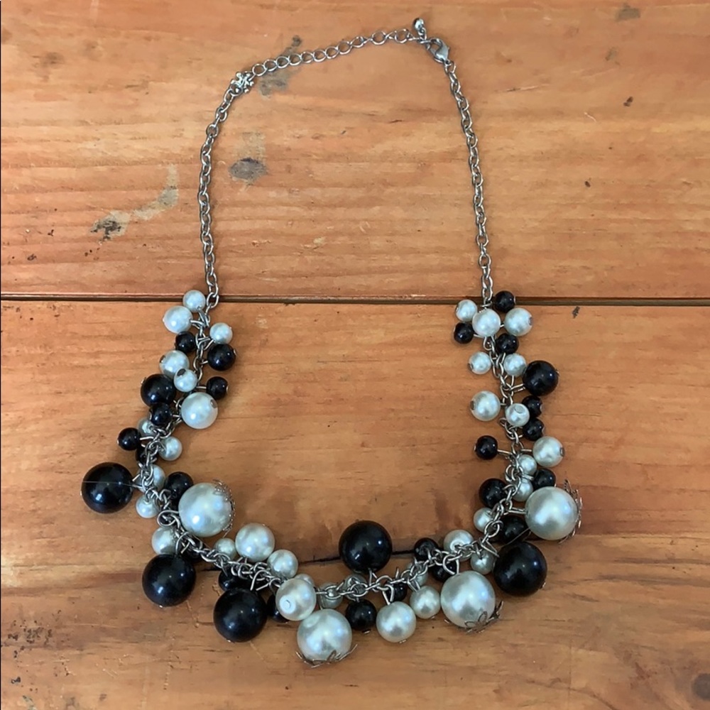 Black and white beaded statement necklace